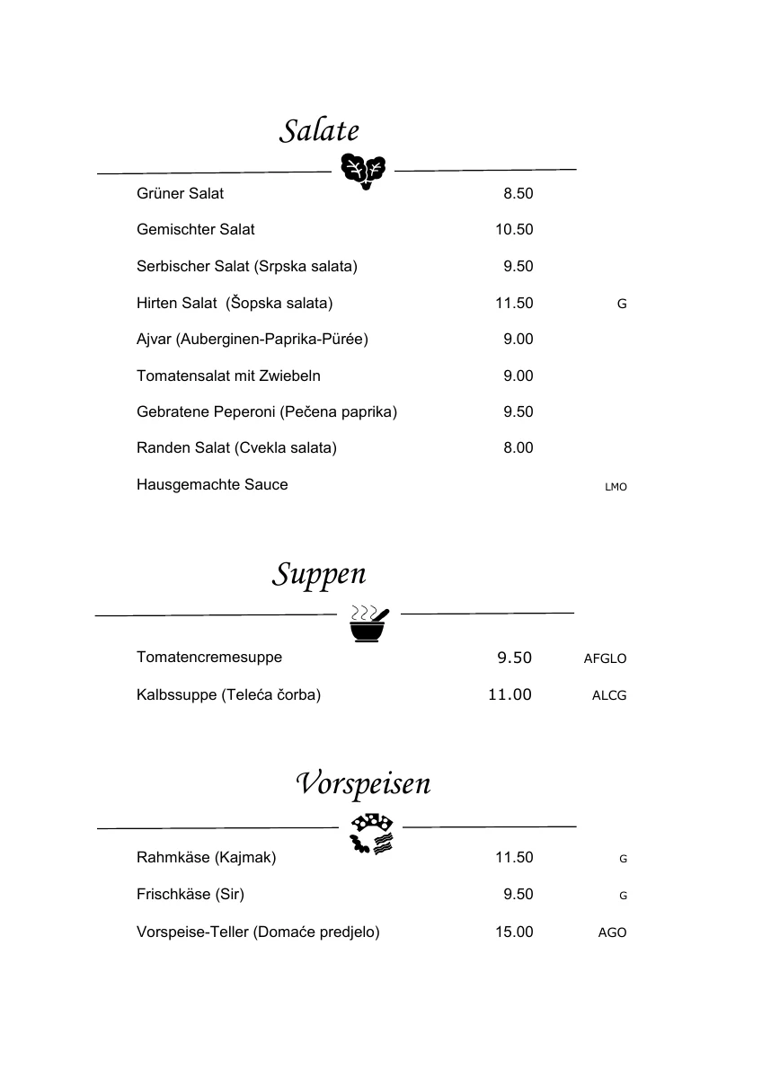 Speisekarte