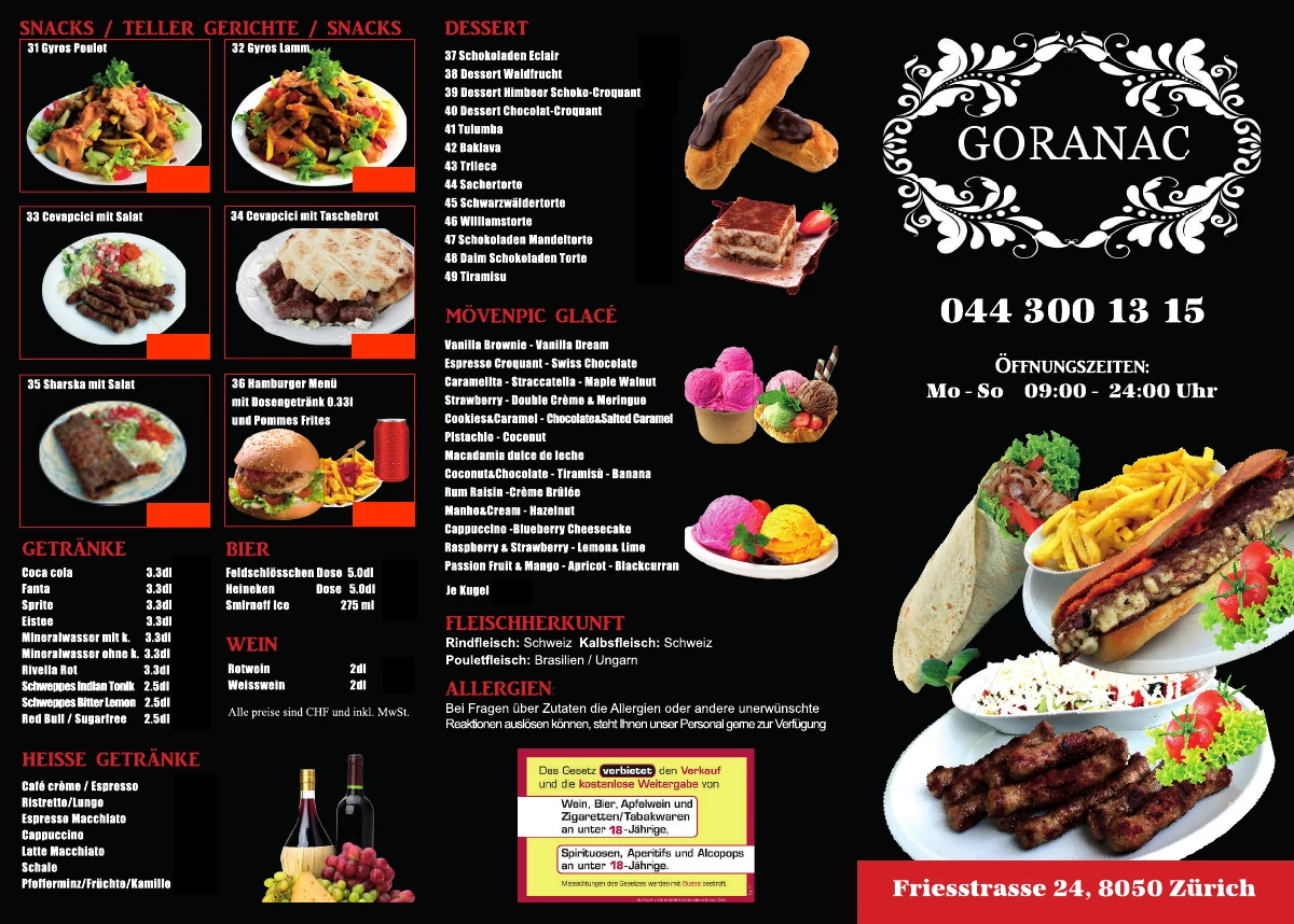 Speisekarte – Restaurant Goranac